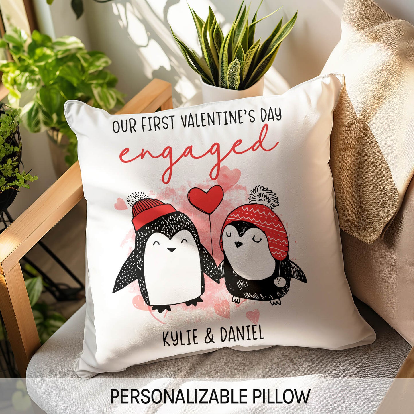 Our First Valentine's Day Engaged - Personalized First Valentine's Day gift For Fiance - Custom Pillow - MyMindfulGifts