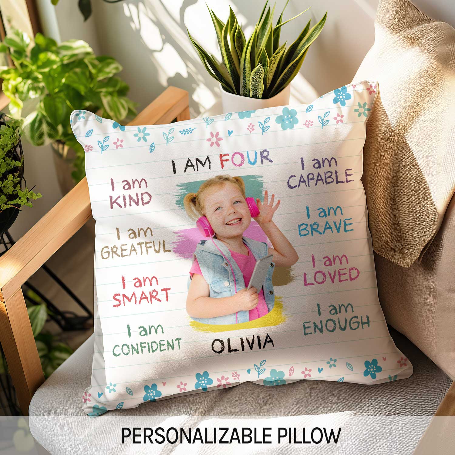 I Am Four - Personalized 4th Birthday gift For 4 Year Old - Custom Pillow - MyMindfulGifts