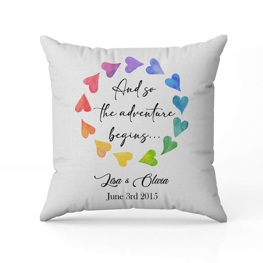 And So The Adventure Begins - Personalized Anniversary or Valentine's Day gift for LGBT couple - Custom Pillow - MyMindfulGifts