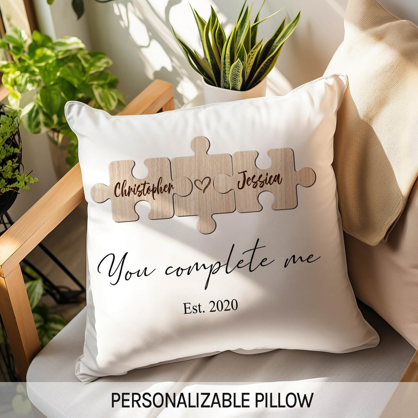 You Complete Me - Personalized Anniversary or Valentine's Day gift for Husband or Wife - Custom Pillow - MyMindfulGifts