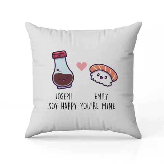 Soy Happy You're Mine - Personalized Anniversary or Valentine's Day gift for Husband or Wife - Custom Pillow - MyMindfulGifts