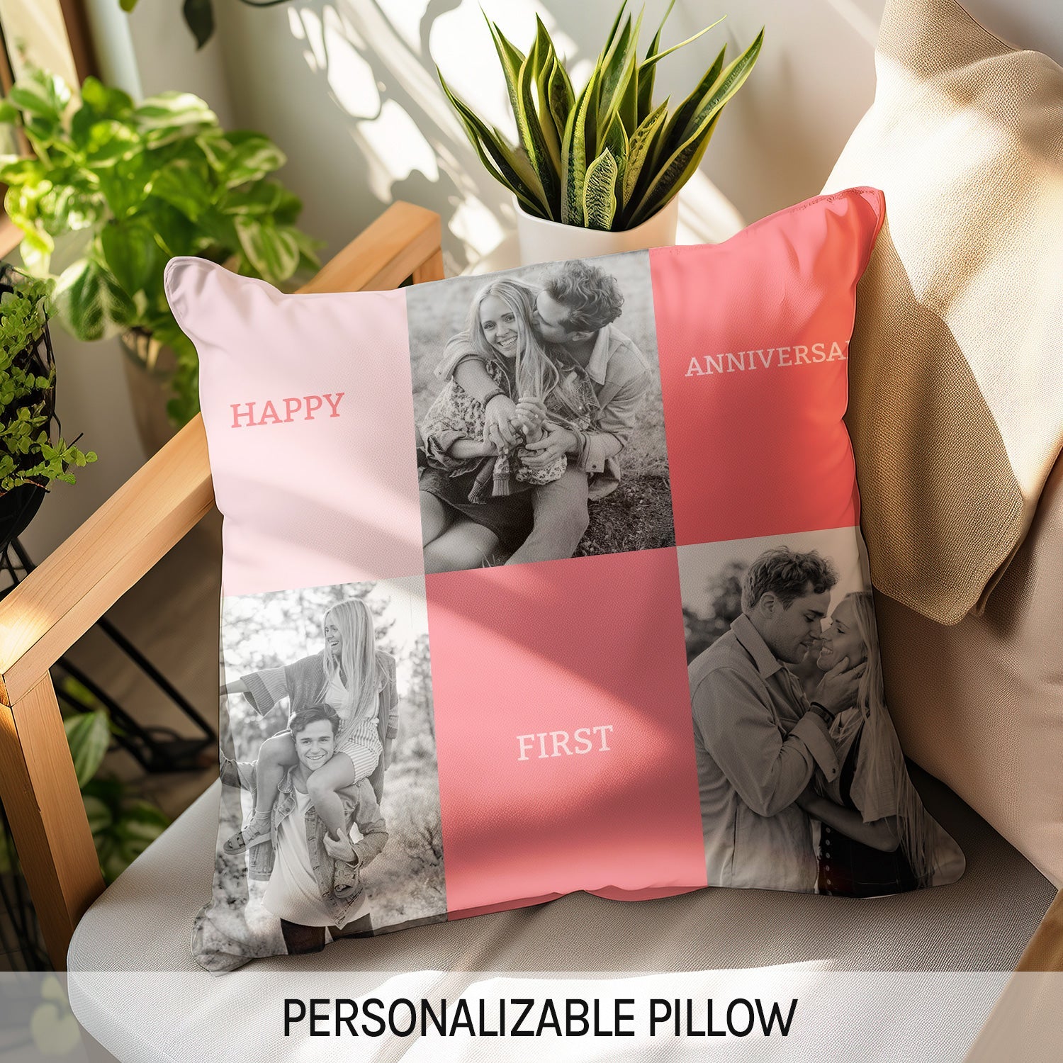 Happy First Anniversary - Personalized 1 Year Anniversary gift for Husband or Wife - Custom Pillow - MyMindfulGifts