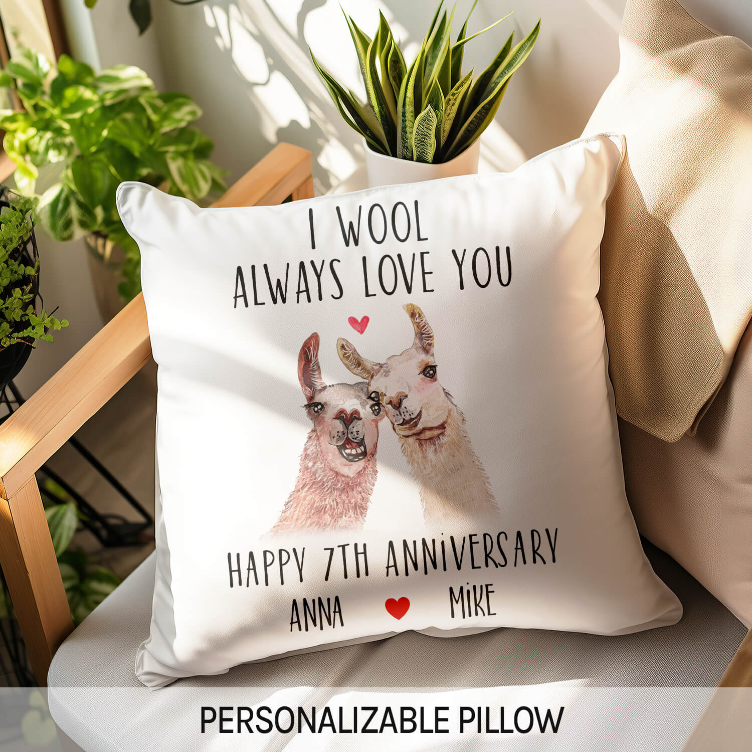 I Wool Always Love You - Personalized 7 Year Anniversary gift for Husband or Wife - Custom Pillow - MyMindfulGifts
