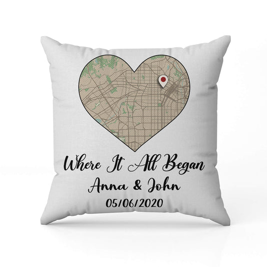 Where It All Began Map - Personalized Anniversary or Valentine's Day gift for Husband or Wife - Custom Pillow - MyMindfulGifts
