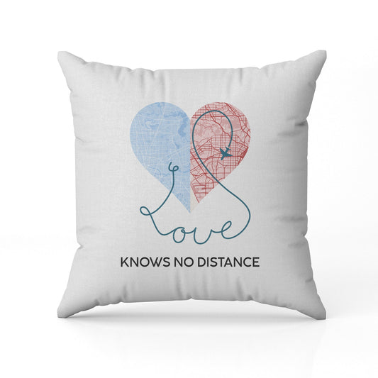 Love Knows No Distance Map - Personalized Anniversary or Valentine's Day gift for Long Distance Couple - Custom Pillow - MyMindfulGifts