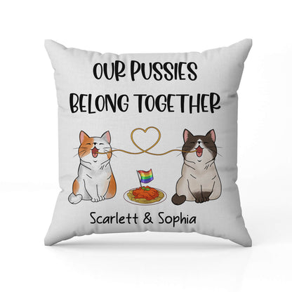 Our Pussies Belong Together - Personalized Anniversary or Valentine's Day gift for Lesbian Couple - Custom Pillow - MyMindfulGifts