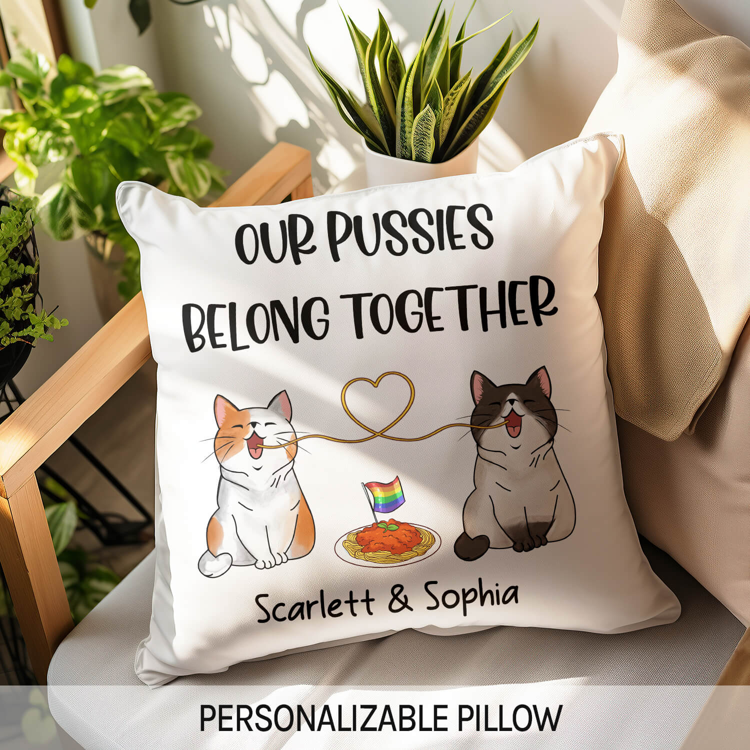 Our Pussies Belong Together - Personalized Anniversary or Valentine's Day gift for Lesbian Couple - Custom Pillow - MyMindfulGifts