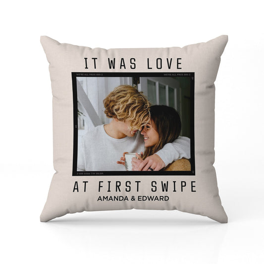 It Was Love At First Swipe - Personalized Anniversary, Valentine's Day or Christmas gift For Online Dating Couple - Custom Pillow - MyMindfulGifts