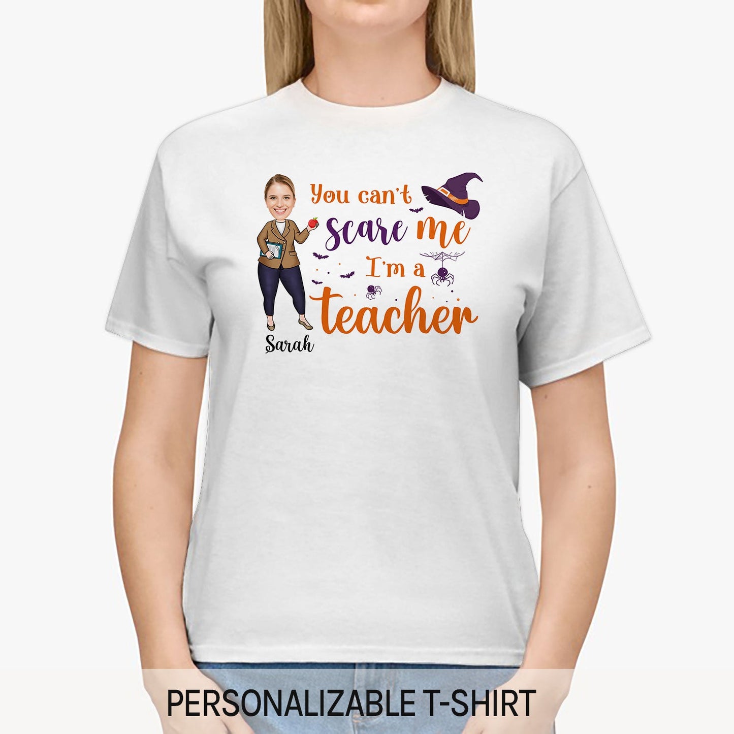 You Can't Scare Me. I'm A Teacher - Personalized Halloween gift for Teacher - Custom Tshirt - MyMindfulGifts