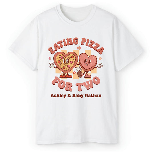 Eating Pizza For Two - Personalized Valentine's Day Pregnancy Announcement gift For Mom To Be - Custom Tshirt - MyMindfulGifts