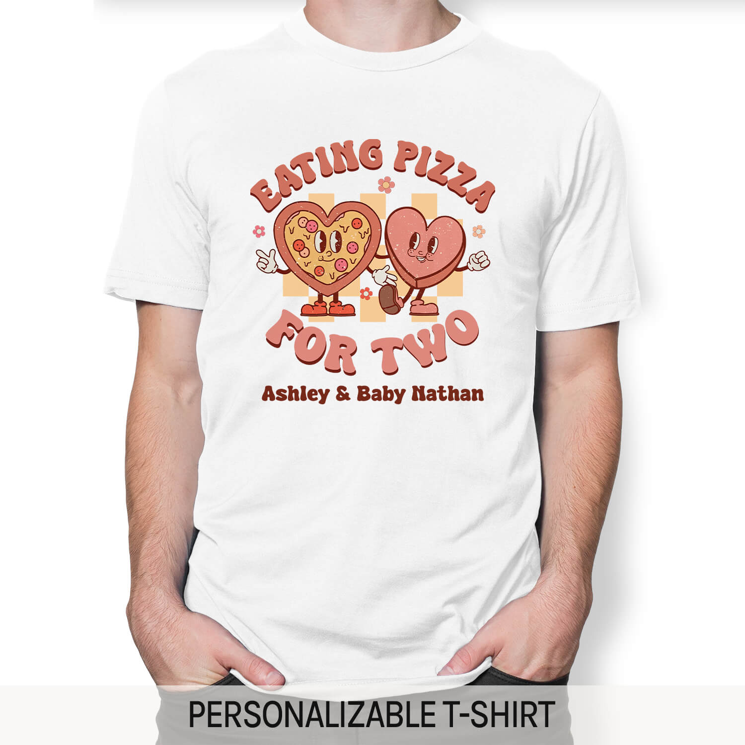 Eating Pizza For Two - Personalized Valentine's Day Pregnancy Announcement gift For Mom To Be - Custom Tshirt - MyMindfulGifts