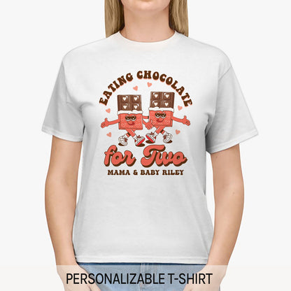 Eating Chocolate For Two - Personalized Valentine's Day Pregnancy Announcement gift For Mom To Be - Custom Tshirt - MyMindfulGifts