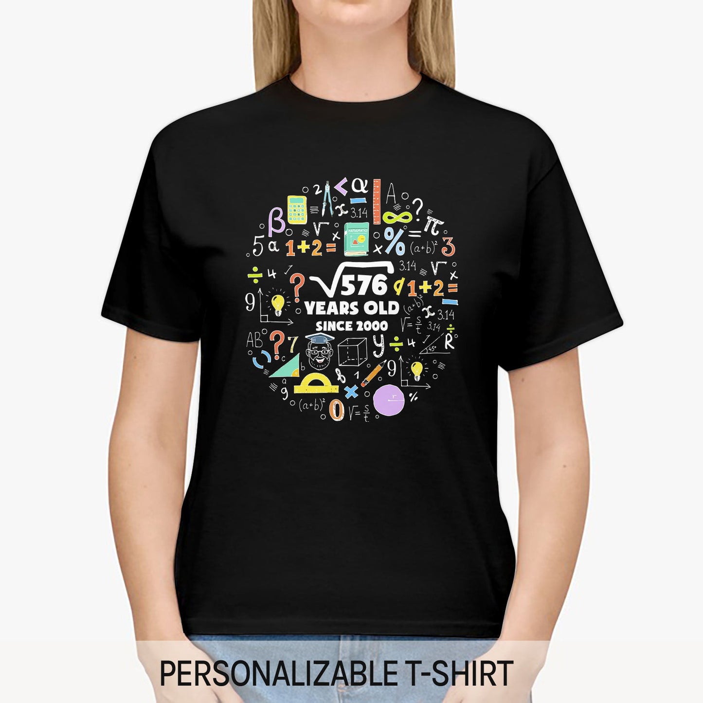 Square Root Of 576 Years Old - Personalized 24th Birthday gift For Math Lovers - Custom Tshirt - MyMindfulGifts