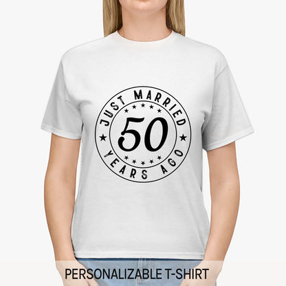 Just Married - Personalized Anniversary or Valentine's Day gift for Husband or Wife - Custom Tshirt - MyMindfulGifts