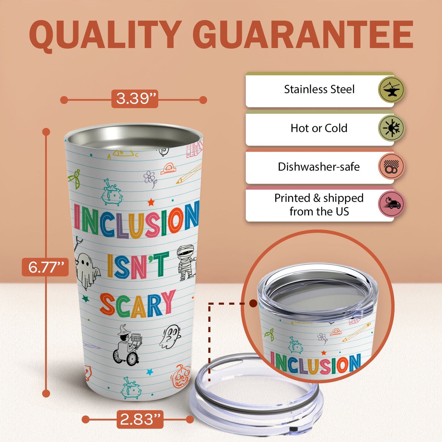 Inclusion Isn't Scary - Personalized Halloween gift For Special Education Teacher - Custom Tumbler - MyMindfulGifts