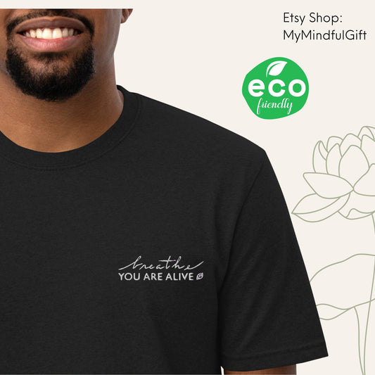 Sustainable Embroidery Shirt, Unisex Recycled T-Shirt, Eco-friendly Meditation Shirt, Mindfulness gift, Breathe shirt
