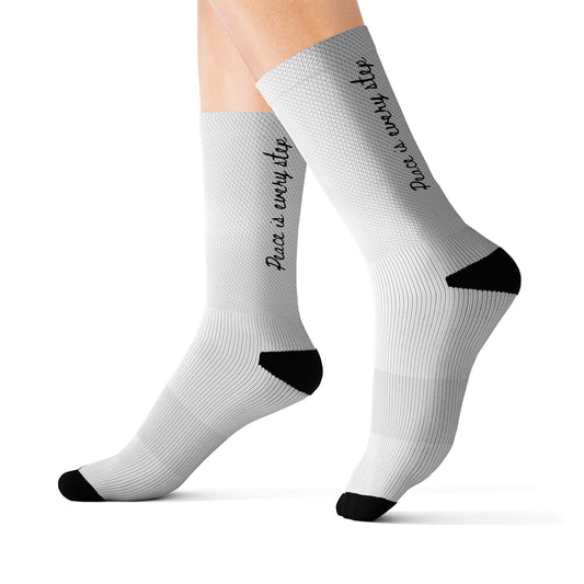 Peace is every step Socks, quote by Thich Nhat Hanh for mindful walking practice in Plum Village Tradition and zen practice